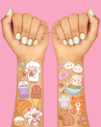 Kawaii Food Animals Temporary Tattoos - 2 Sheets