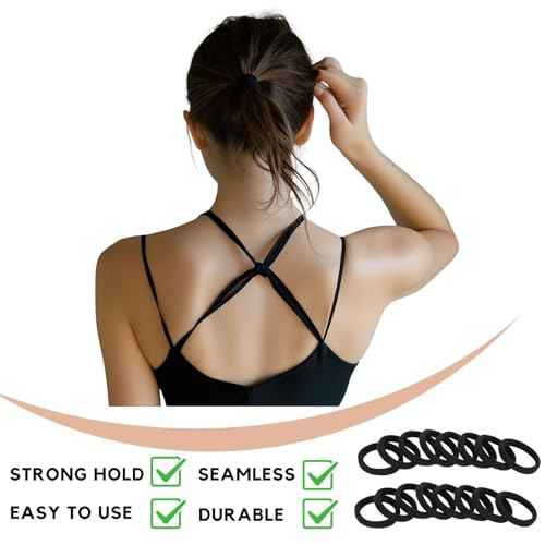 60 Pcs 2 Inch Black No Damage Hair Ties for Women Thick Hair, Large Soft Seamless Nylon Fabric Elastic Hair Ties Ponytail Hair Holders Hair Elastics Hair Band for Women