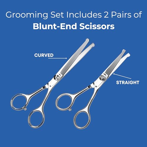Pet Grooming Scissors Set - Curved & Straight Shears for Dogs Cats