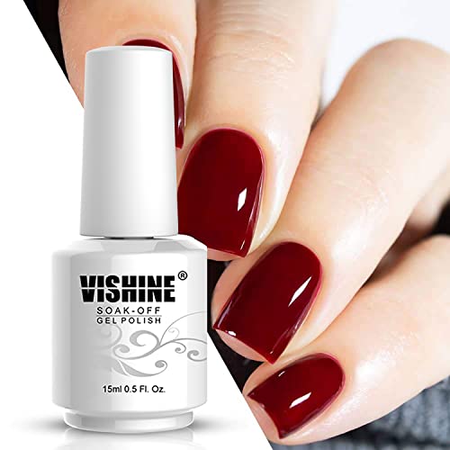 Vishine Nail Gel Polish, 15ml Soak Off Nail Gel Polish Nail Art Manicure Salon DIY at Home Long-lasting - Crimson Red 0.5 OZ