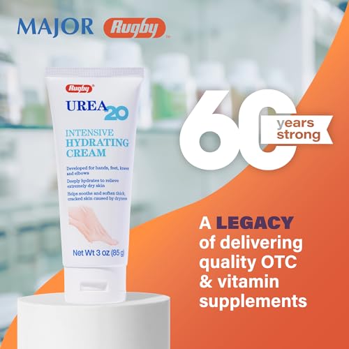 Rugby Urea 20% Intensive Hydrating Cream - Urea Cream for Feet, Hands, Knees, and Elbows - 3 Oz (1 Pack)