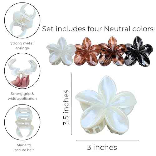 Flower Hair Clips for Women and Girls Thick to Thin Hair Large Cute Claw Clips Decorative Plumeria Hair Accessories Nonslip Aesthetic Glossy Netural