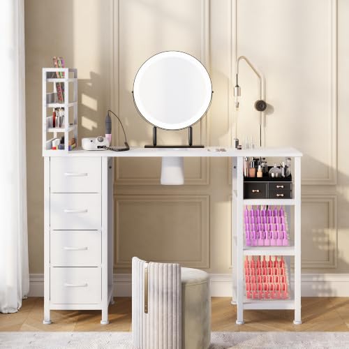 LIVEHOM Manicure Table with Dust Collector & Power Outlets