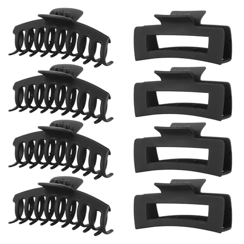Large Black Hair Clips for Women - 8 Pack Matte Claw Clips