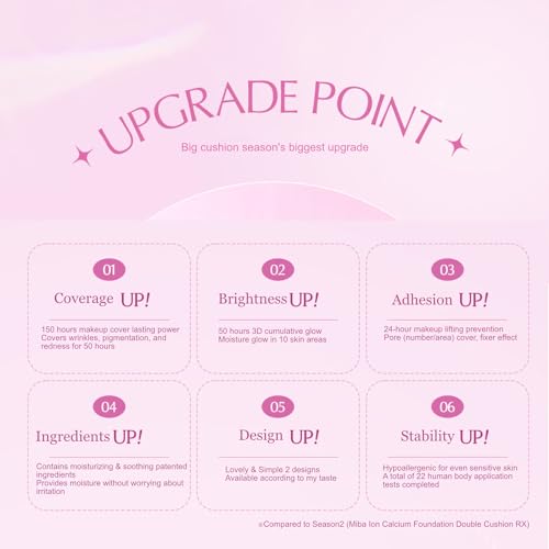 MIBA Ion Calcium Foundation Double Cushion Glow 25 g / 0.88 oz Big Cushion SEASON 3. Long Lasting Cover Effect. Moisture glow. Skin tightening relief. Smooth adhesion. (Lovely #23 Rosy Beige)