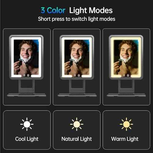 COSMIRROR Heated Shower Mirror Fogless for Shaving, Anti Fog Shaving Mirror with Light, 5000mAh Rechargeable Shower Mirrors with Razor Holder, Fog Free Shave Mirror with 10X Magnification, Men Gift