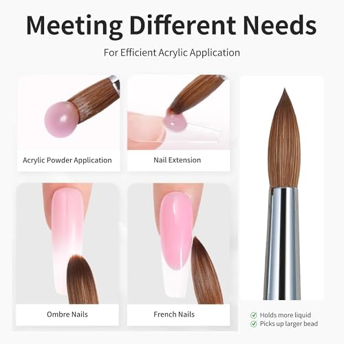 100% Pure Kolinsky Acrylic Nail Brush Solid Wood Handle Professional Manicure Brushes for Powder Nail Acrylic Application - Salon & DIY Nail Art Essentials - Size 12, 1.0 Count