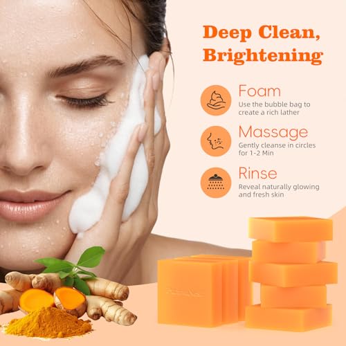 Turmeric Soap Bar Dark Spot Kojic Acid Soap Remover for face and body Even Skin Tone, Moisturizing & Nourishing Natural Ingredients 65g x 8 Bars