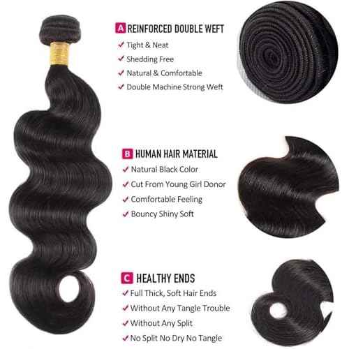 Body Wave Human Hair Bundles Unprocessed Brazilian Virgin Hair Body Wave Bundles Human Hair 16 Inch Bundle Human Hair Extensions Human Hair Natural Black Bundles