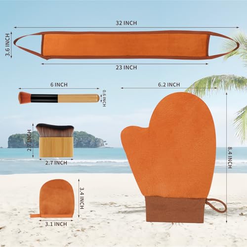 5 in 1 Self Tanner Mitt Applicator Kit - Professional Self Tanning Mitt & Back Applicator, Includes Face Tanner Mitt & Body Brush for Streak-Free, Palm-Free Tan