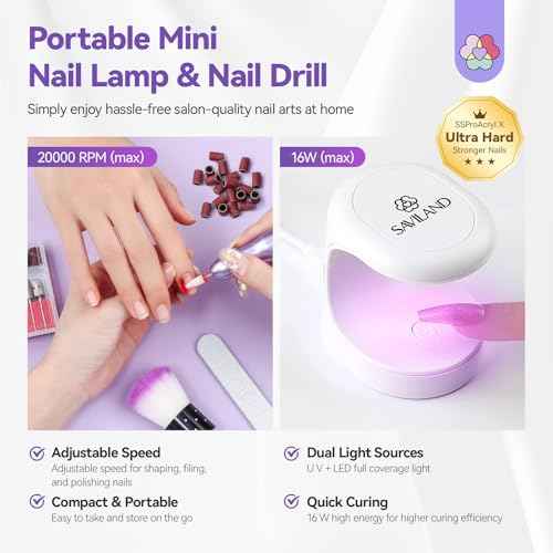 SAVILAND Builder Nail Gel Kit with Nail Drill: Clear Pink Nude White Gel Builder for Nails VE Castor Oil Ultra - Hard Gel with U V Lamp Base Top Coat for Nail Apex Extension Strengthener SSProAcryl X