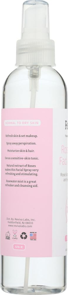 Reviva Labs Facial Spray, Rosewater, for Normal to Dry Skin, 8-Ounces (Pack of 3)