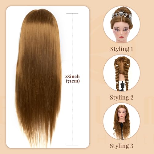 Mannequin Head 80% Real Human Hair 28" with Table Clamp