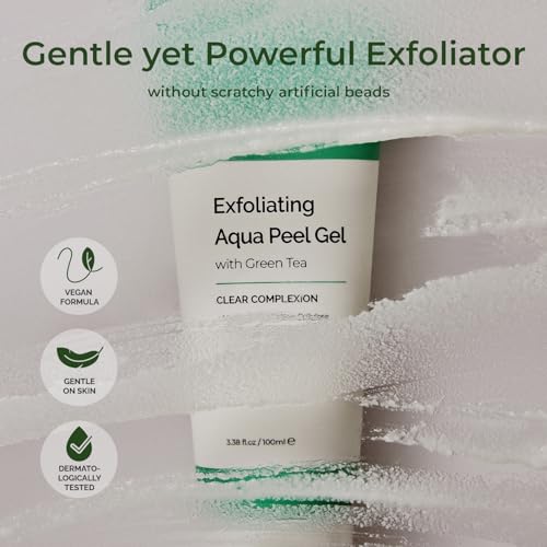 MOTHER MADE Exfoliating Vegan Facial Peeling Gel with Green Tea, Vitamin E, Hyaluronic Acid, 3.38 fl. oz.| Gentle Natural Face Scrub Exfoliator, Cleansing, Physical Peel, Korean Skincare