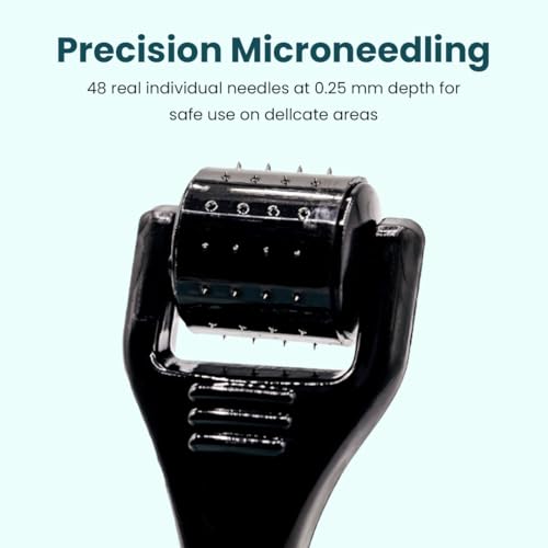 Gin Amber Beauty Mini Derma roller (0.25mm) - 48 Real Individual Needles, Microdermabrasion Device for Skin Care, Serum Absorption with Microneedling, Tool, Hygienic Case (Black Mini 0.25mm)