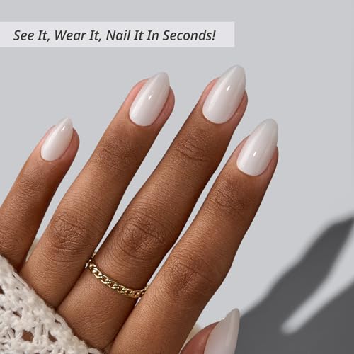 BTArtbox Short Almond White Press On Nails 32-Piece Full Kit for Natural Look