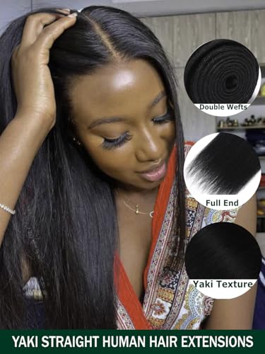 KLAIYI Yaki Straight Human Hair Bundles - 3pcs, 16-20 Inch