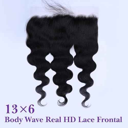 13x6 Frontal HD Lace Body Wave 18 Inch, SKINLIKE Lace Frontal Only,0.095mm Ultra-thin Invisible Real Swiss Lace RAW Virgin Human Hair Single Knot Pre-Plucked with Baby Hair