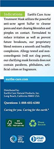 Earth's Care Acne Treatment Mask - 5% Sulfur Cystic Acne Treatment - Acne Medicine for Face Pimples and Blackheads (Tube 2.5 OZ)