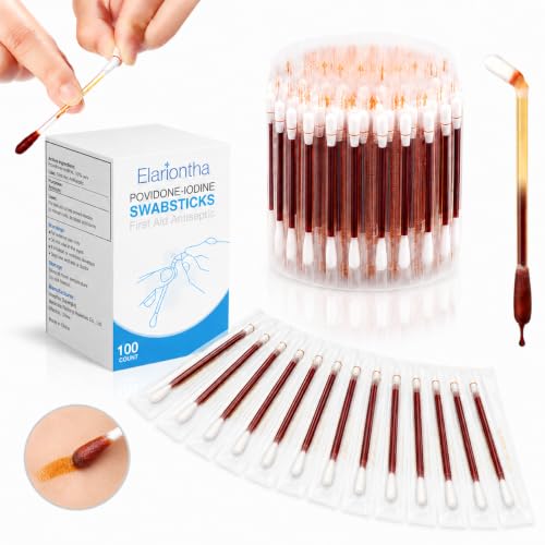 100 Povidone Iodine Swabsticks - Individually Sealed & Pre-Moistened First Aid
