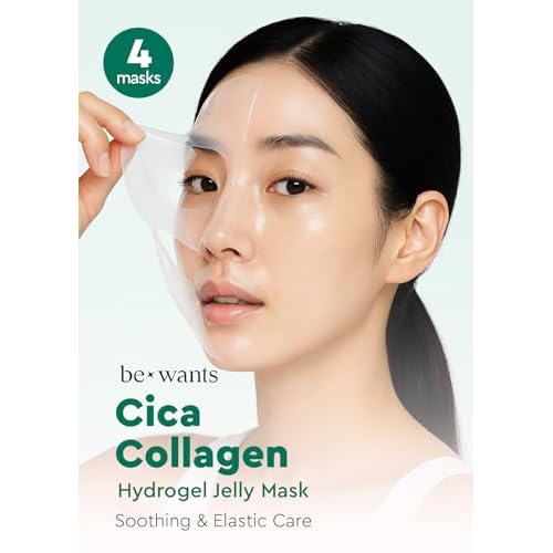 bewants Cica Collagen Hydrogel Jelly Mask with Centella Asiatica, Aloe Vera, Cucumber Extract ? Moisturizing Face Sheet for Soothing, Firming, and Radiance (4 Packs)