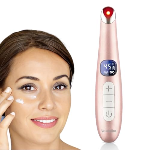 Eye Lift Wand, 3 in 1 Vibrating 98¡ÆF to 113¡ÆF LCD Eye Massager for Dry Eyes, Dark Circles and Puffiness, Face & Neck Lifting Tool for Fine Lines and Wrinkles, Rose Gold