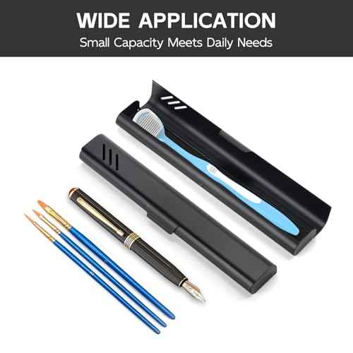 Travel Toothbrush Case, 2Pack Portable Toothbrush Holders, Durable Aluminum Toothbrush Storage Box, Small Breathable Manual Toothbrush Container for Traveling, Camping, Business Trip - Black