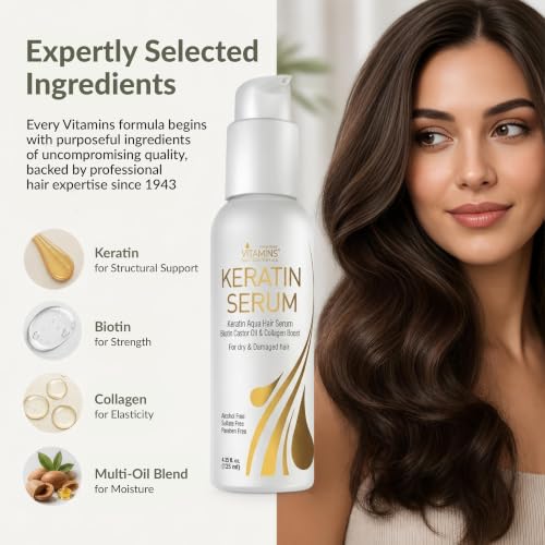 VITAMINS Hair Serum with Keratin, Biotin, Collagen & Castor Oil - Salon-Quality Leave-In Treatment