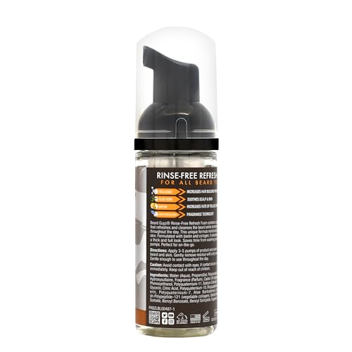 Beard Guyz Rinse?Free Refresh Foam ? Waterless Beard Cleanser & Refresher ? No?Rinse Beard Wash Foam with Biotin & Collagen ? Portable Beard Freshener (1.7?oz)