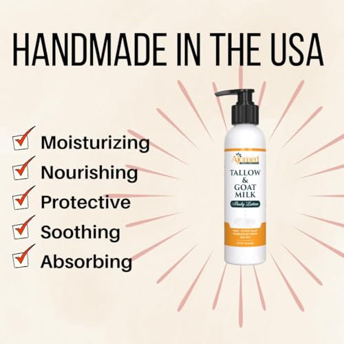 Tallow & Goat Milk Body moisturizing Lotion for Sensitive Skin, handmade tallow cream (12 Fl OZ, Oatmeal Milk & Honey)