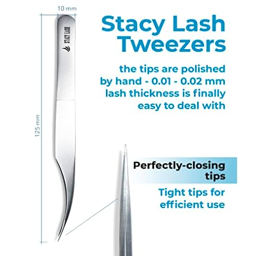 Stacy Lash Extra Strong Evolution Eyelash Extension Glue 10ml & STL-1 Isolation Tweezers for Extensions/Black Adhesive 1-2 Sec Drying Time/Precision Stainless Steel Tool/Professional Supplies