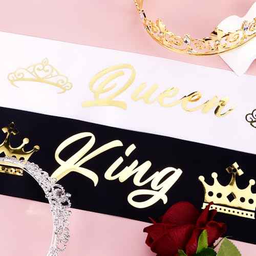 TOBATOBA King and Queen Crown Set with Sashes - King and Queen Crowns for Men and Women - Prom, Homecoming, Wedding, Birthday, Halloween