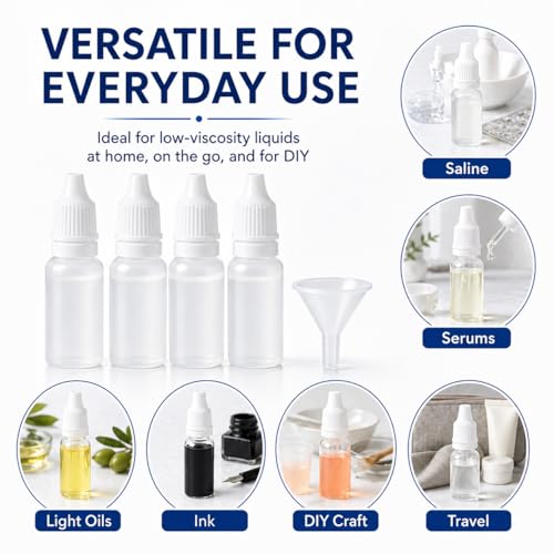 Adkoat 15ml Dropper Bottles - 4 Pack with Funnel | BPA-Free