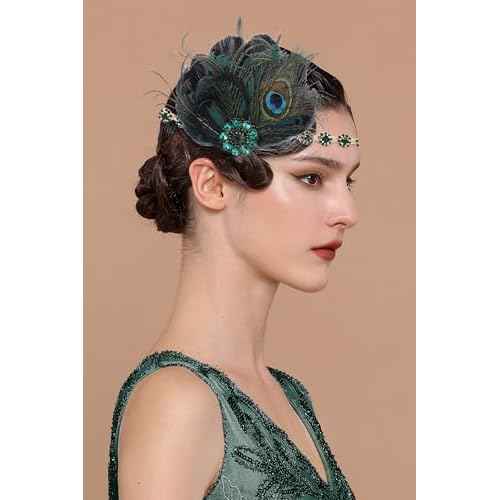 BABEYOND Flapper Headpiece for Women - 1920s Headband Roaring 20s Great Gatsby Accessories Rhinestone Feather Hair Clip