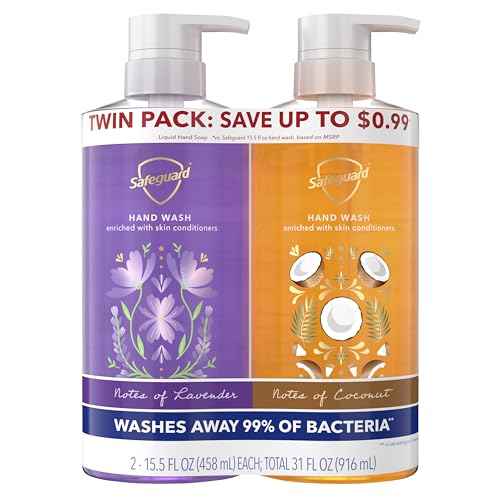 Safeguard Liquid Hand Soap, Micellar Deep Cleansing, Washes Away 99% Bacteria, Made with Natural Moisturizers, Enriched with Skin Conditioners, Coconut & Lavender Scent Twin Pack, 15.5 oz (Pack of 2)