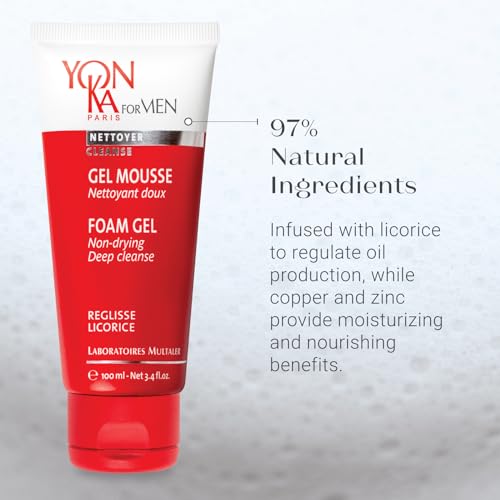 Yonka Mens Foam Gel Cleanser | Moisturizing Face Wash for Deep Clean | Remove Oil and Buildup with Liquorice for Daily Cleansing | 3.4 fl oz