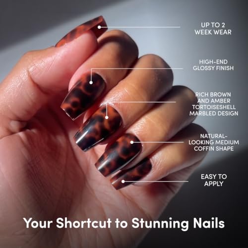 Glamnetic Tortoiseshell Press On Nails - Medium Coffin Set