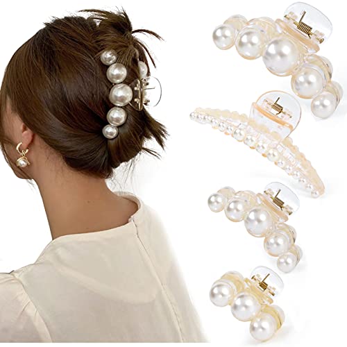 Mehayi Pearl Hair Claw Clips - 4 Pack for Thick & Thin Hair
