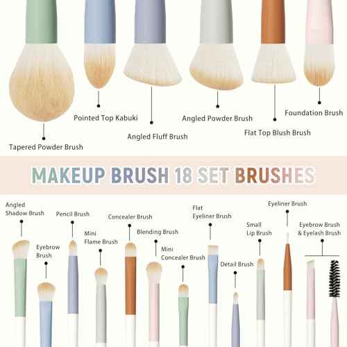 Colorful Series 18-Pcs Makeup Brush Set with Soft, Cruelty-Free Synthetic Bristles, Wooden Matte Handles, 2 Latex-Free Makeup Sponges & Travel Storage Bag ? Face & Eye Brushes for Makeup