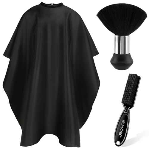 NICEMOVIC Hair Cutting Barber Cape with Neck Duster Brush and Barber Brush, Professional Barber Accessories Cleaning Supplies for Salon Haircut Styling (Black)