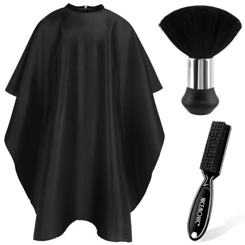 NICEMOVIC Black Barber Cape with Neck Duster & Brush Set for Haircut & Styling