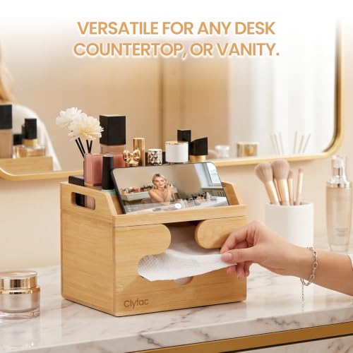 Bamboo Face Towel Organizer with Phone Slot & Double Layer
