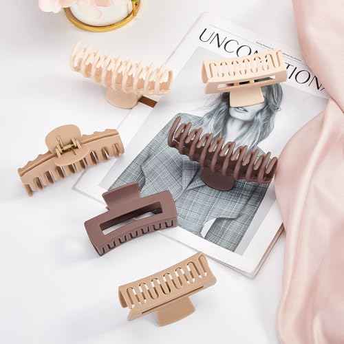 Hair Claw Clips for Women Matte Non-Slip 8-Pack | 4.3 inch & 3.5 inch Hair Clips | Strong Hold for Thick/Thin Hair & Curly Hair | Neutral Colors, All-Day Secure Grip