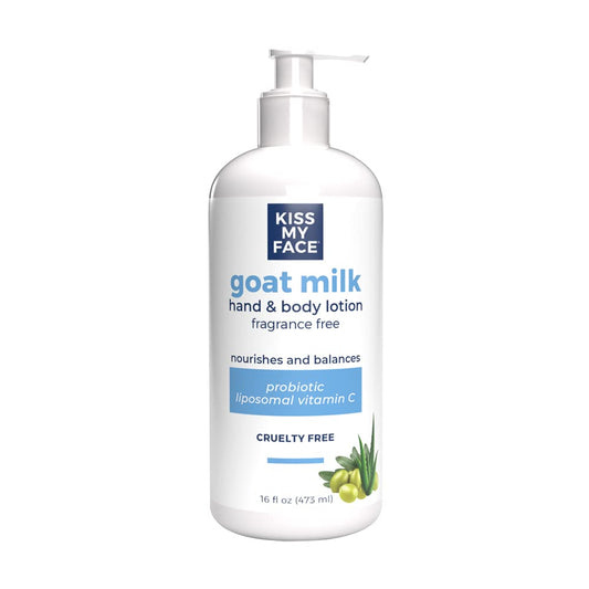 Kiss My Face Goat Milk Hand & Body Lotion - Fragrance Free Lotion with Goat Milk and Olive Oil - 16 Ounce Bottle with Pump (Fragrance Free, Pack of 1)