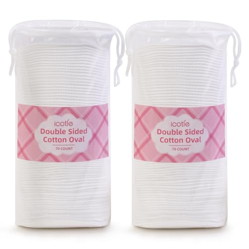 ICOTLE 2 Pack Large Oval Cotton Pads - 3-Layer Dual Texture, Lint-Free Makeup & Skincare Remover