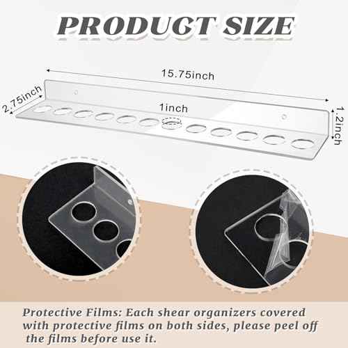 12 Slot Acrylic Wall Mounted Shear Holder Clear Scissors Holder Rack 15.75" Wide 0.12" Thick Shear Organizer with Hanging Screws for Dog Grooming Salon Hairdresser Barber storage