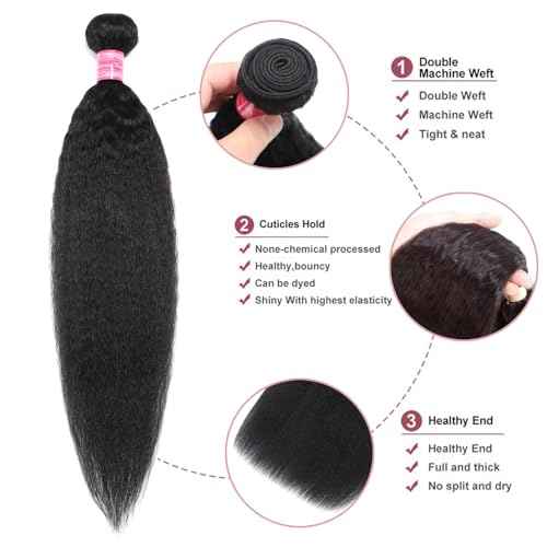 Kinky Straight Human Hair Bundles 24 Inch Single Bundle Yaki Straight Human Hair 1 Bundles 12A 100% Unprocessed Brazilian Virgin Remy Human Hair Extension For Black Women