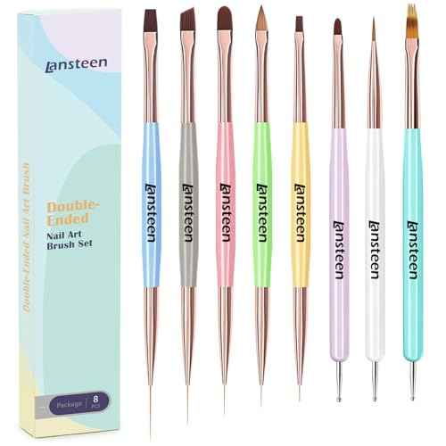 Nail Art Brushes Set, 8pcs Double-Ended Nail Design Brushes with Polish Brushes, Dotting Pen, Nail Liner Brush, Carved Brush, Extension Gel Brush, Painting Drawing Brush and Builder Brush