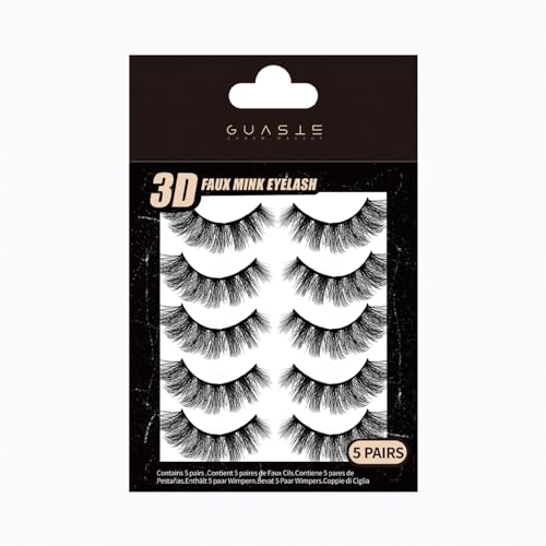 3D Faux Mink False Eyelashes - 5 Pairs, Black