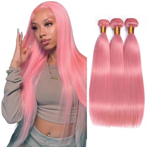 FuivJuix Pink Straight Human Hair Bundles - 30, 32, 34 Inch